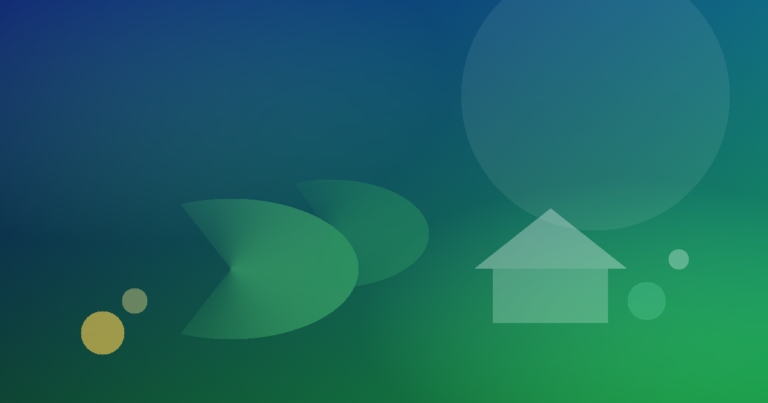 Ilustración abstracta de ahorro de energía y una casa en tonos verdes y azules