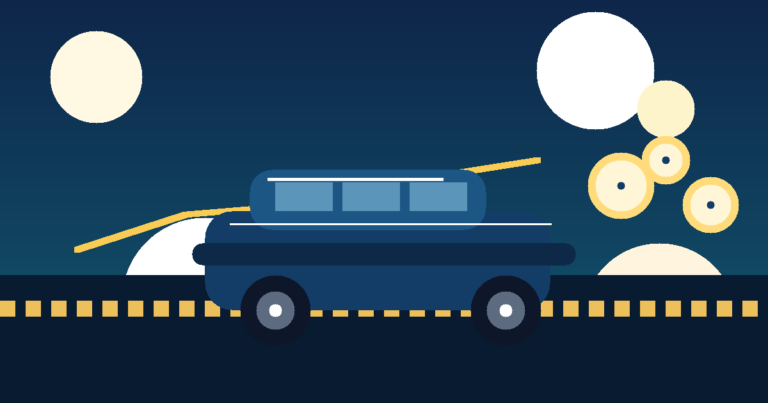 Ilustración abstracta de un auto y monedas para un crédito automotriz en México